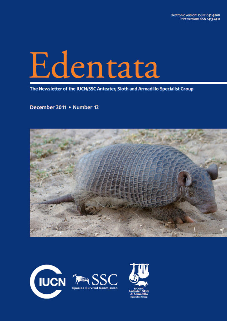 Cover of Edentata 12: Southern naked-tailed armadillo (Cabassous unicinctus). Photo: Pâmela Antunes.