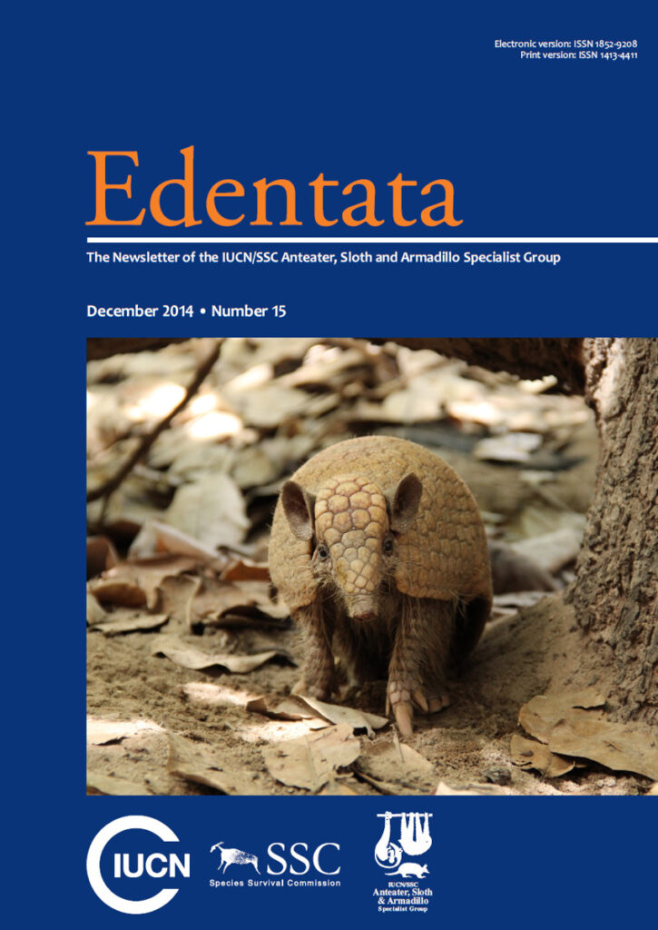 Cover of Edentata 15: Brazilian three-banded armadillo (Tolypeutes tricinctus). Photo: Liana Sena / Associação Caatinga.