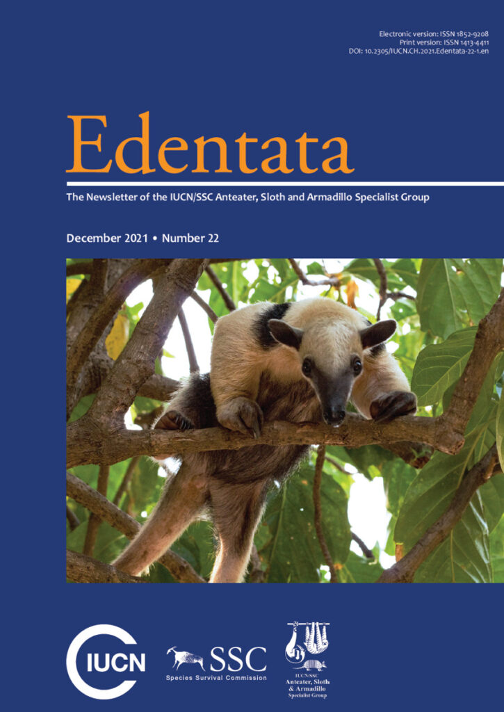 Cover of Edentata 22: Southern Tamandua (Tamandua tetradactyla), Parnaíba, Piauí, Brazil. Photo: Karina Theodoro Molina, Instituto Tamanduá.