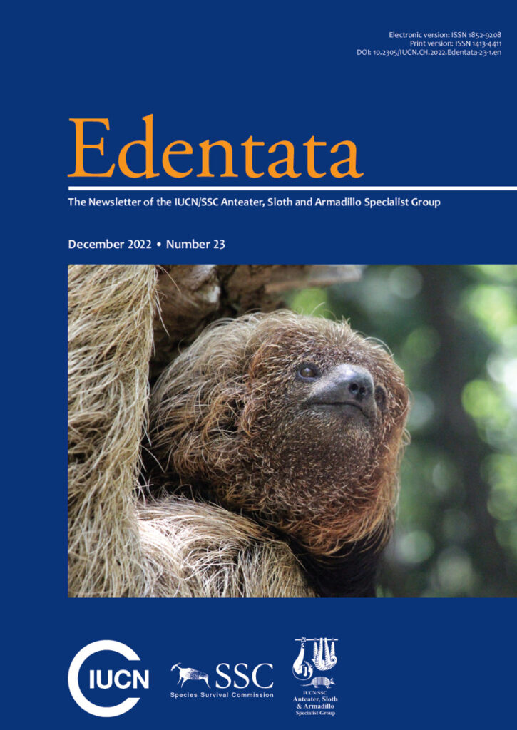 Cover of Edentata 23: male maned sloth (Bradypus torquatus), Praia do Forte, Bahia, Brazil. Photo: Fábio Lima.