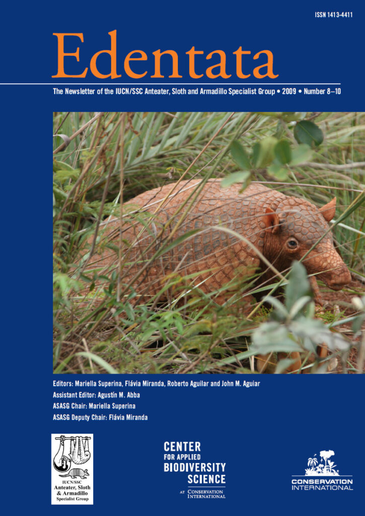 Cover of Edentata 8–10: giant armadillo (Priodontes maximus). Photo: Carly Vynne.